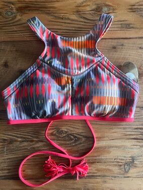 High Neck Printed Bikini Top in Gray